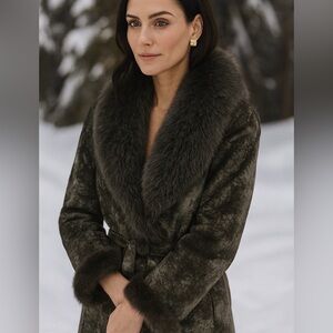 Jessica Wilde Olive Rabbit/Fox Fur Jacket Fur lined and With Belt